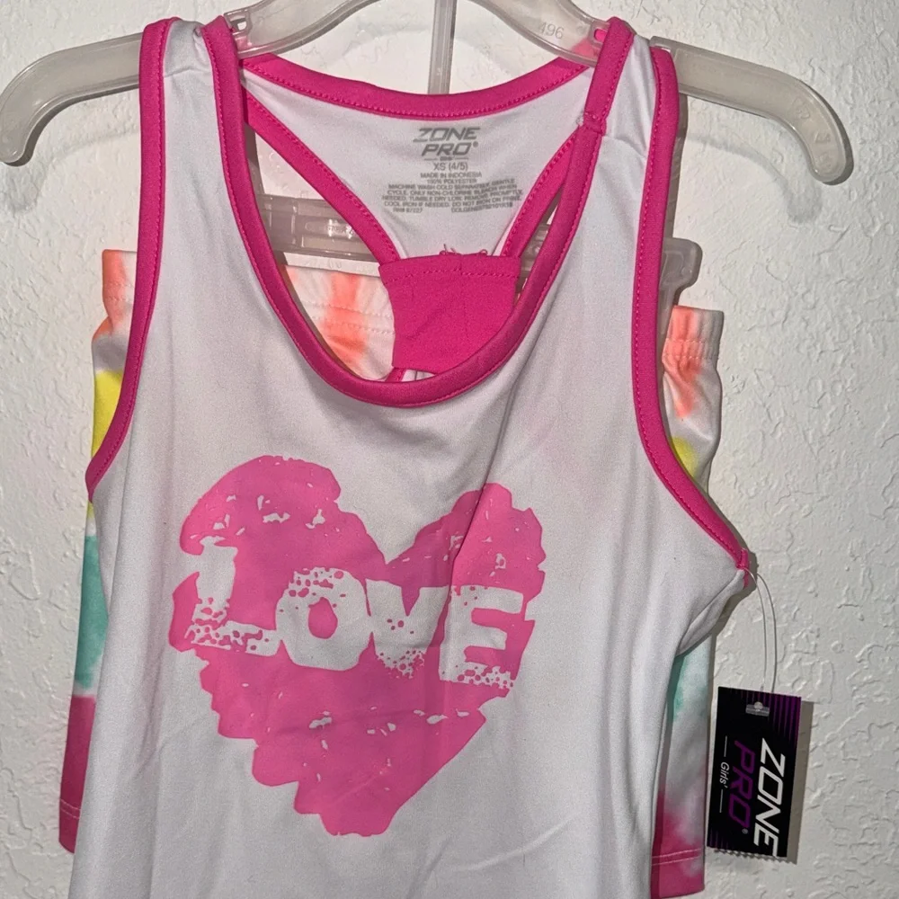 Zone Pro Pink and White‎ Heart Tank Top & Shorts LOVE XS 4/5